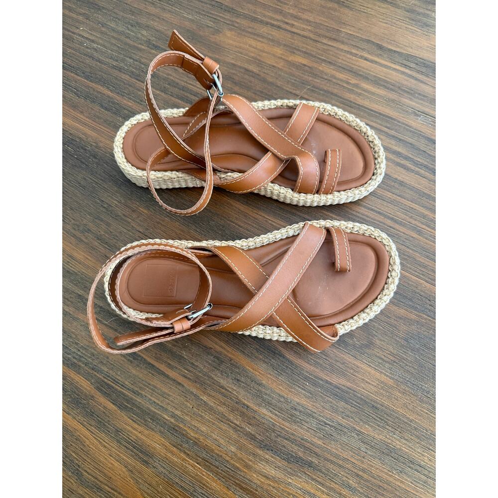 Dolce Vita Roxie Leather and Raffia Platform Brown Espadrille Sandals Summer 8.5 - Picture 3 of 10